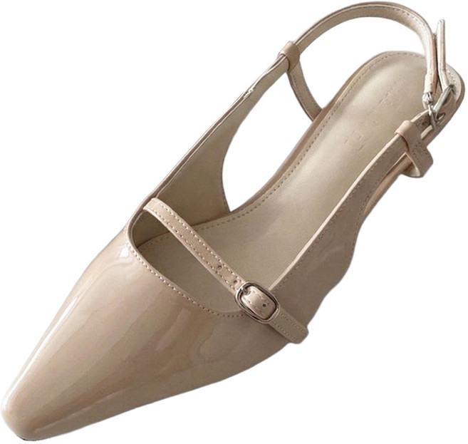 슈카르페 빅사이즈 에나멜 스틸레토 키튼힐 슬링백 구두 4cm