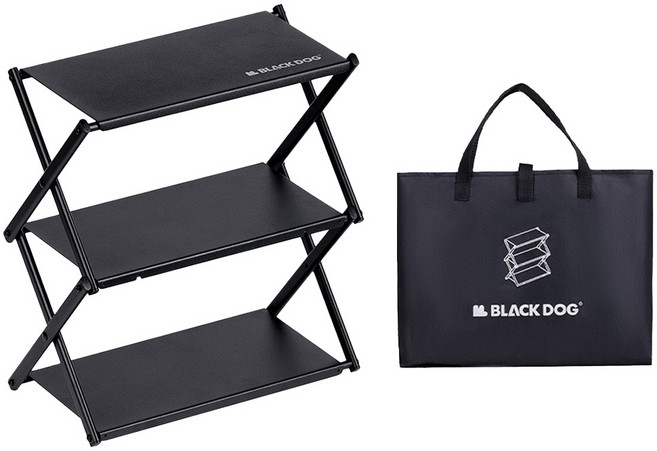 BLACK DOG 黑狗 戶外多功能桌上型折疊置物架 含收納袋, 夜幕黑, 1個, 3層