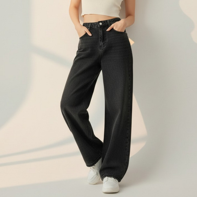 구디프 여성용 하이웨스트 배기핏 청바지