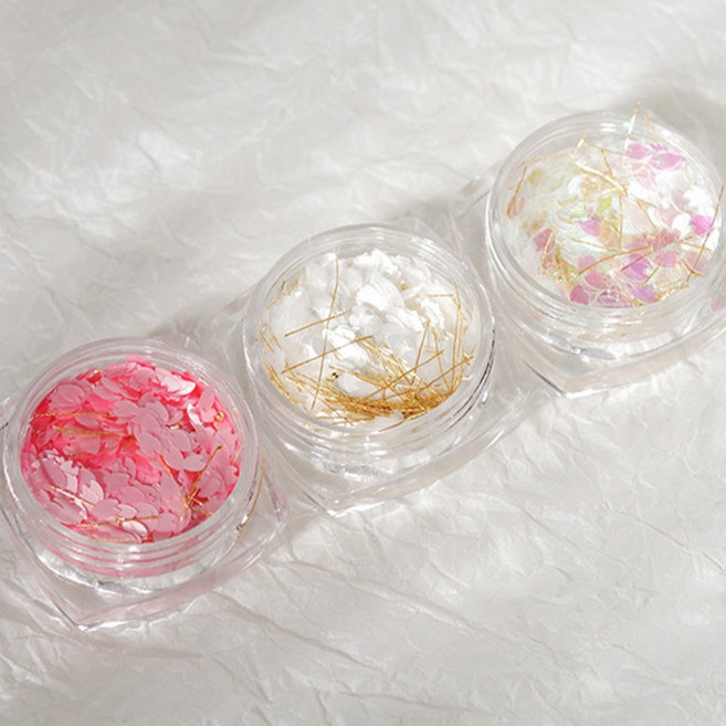바르나 벚꽃 골드 믹스 글리터 3종 세트, 1세트, 화이트, 오로라, 핑크