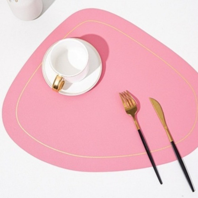 하미룸 PU 양면 방수 방유 단열 물방울형 서양식 식탁매트, 진분홍 + 보라, 1개, 45 x 37 cm