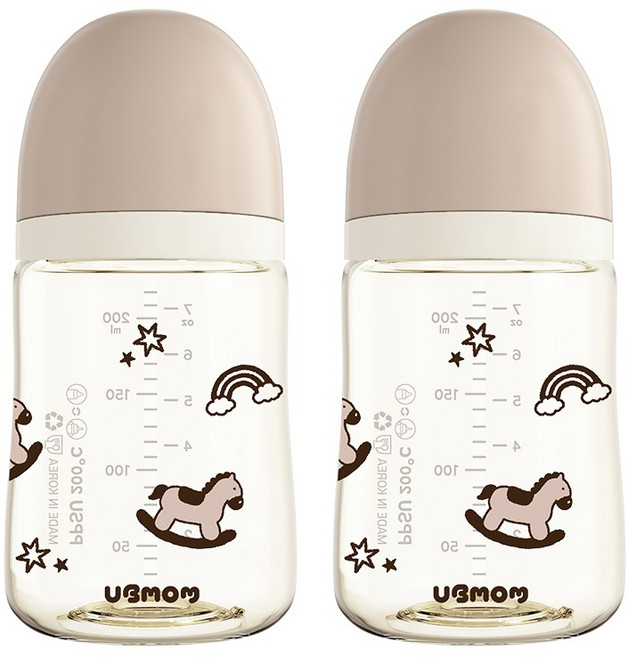 유비맘 배앓이방지 PPSU 리틀포니 젖병 트윈팩, 초코포니, 2개, 200ml