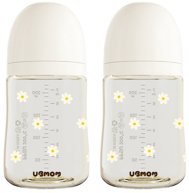 유비맘 꽃보다 몽이 PPSU 노꼭지 젖병 트윈팩, DAISY 화이트, 2개, 200ml