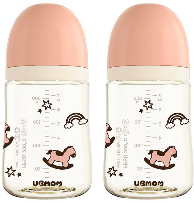유비맘 배앓이방지 PPSU 리틀포니 젖병 트윈팩, 피치포니, 2개, 200ml