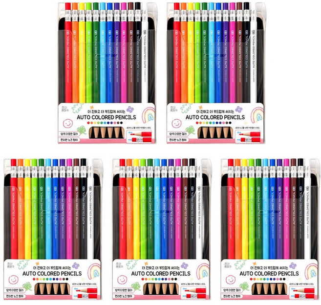 조선문방구 슬림 샤프식 색연필, 5개, 12색