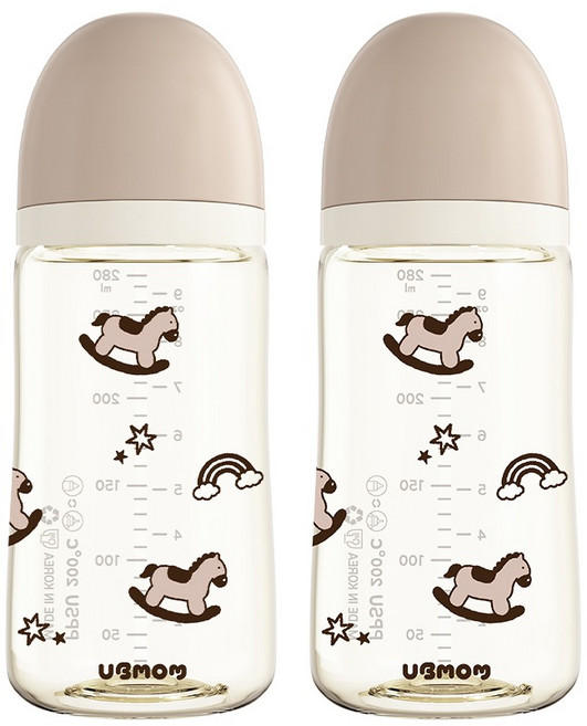 유비맘 배앓이방지 PPSU 리틀포니 젖병 트윈팩, 초코포니, 2개, 280ml