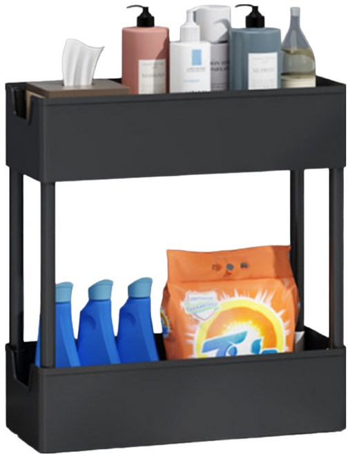 온 라이프 다용도 틈새 정리 이동식 트롤리 선반 39 x 12 x 33.4 cm, 블랙, 2단