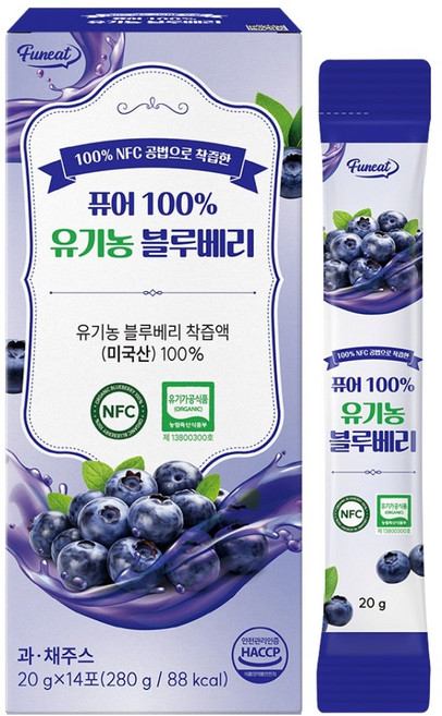 퍼니트 퓨어 100% NFC 유기농 블루베리 스틱, 280g, 1개