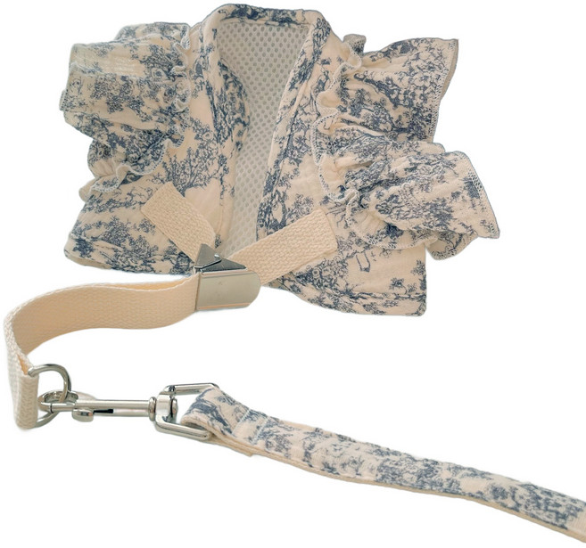 코코스튜디오 강아지 봄여름 거즈면 수채화 프릴하네스, 1개, 블루