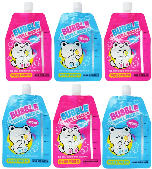 해피아이몰 휴대용 가벼운 파우치형 비눗방울 리필액 350ml, 랜덤발송, 6개