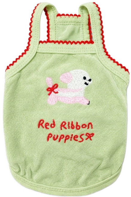 코코스튜디오 반려동물 데일리 봄 여름 냉감 쿨링 스판 코코 레드리본 나시티, 1개, 그린