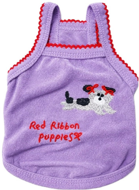 코코스튜디오 반려동물 데일리 봄 여름 냉감 쿨링 스판 코코 레드리본 나시티, 1개, 퍼플