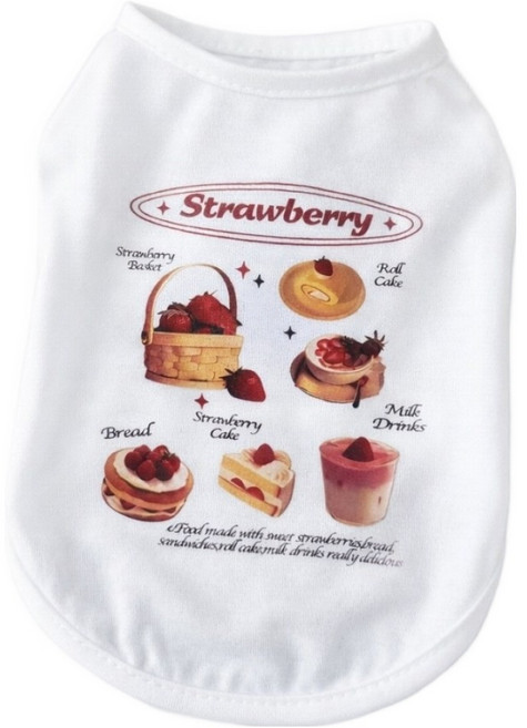 코코스튜디오 반려동물 딸기 천국 나시 티셔츠, 1개, 화이트