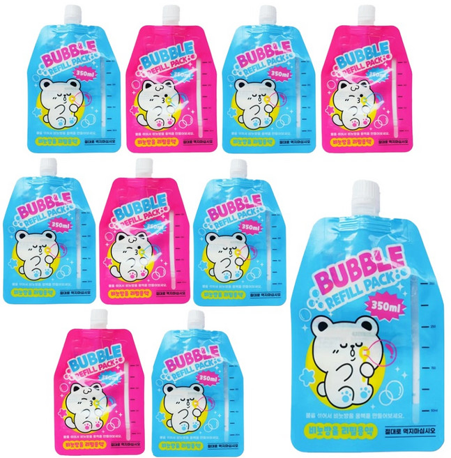 해피아이몰 휴대용 가벼운 파우치형 비눗방울 리필액 350ml, 랜덤발송, 10개