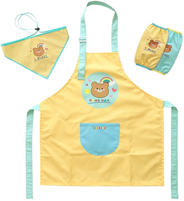 큐트미 아동용 방수 앞치마 세트 S, 곰 옐로우(MP597), 1세트