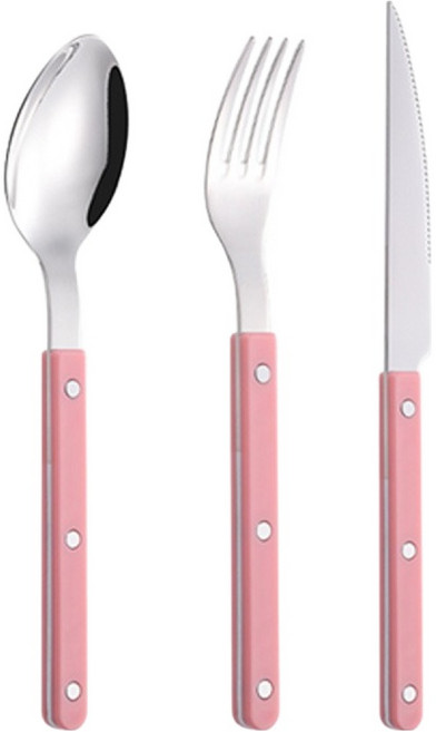 아카시아 홈 304스텐 다이닝 커트러리 3종 세트 3p, 핑크, 1세트, 디너스푼 + 디너포크 + 디너나이프