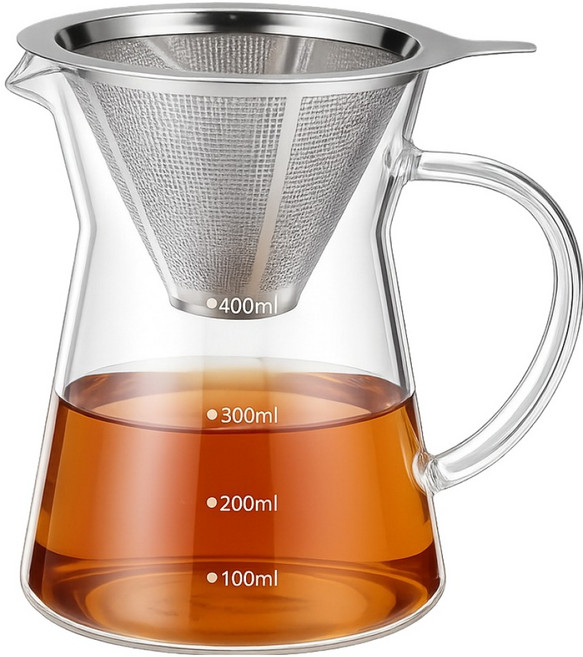 Balunfini 耐熱玻璃手沖柯比咖啡壺 610ml + 304不鏽鋼濾杯組