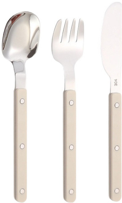 아카시아 홈 304스텐 마망 디저트 커트러리 3종 세트, 아이보리, 1세트, 스푼 + 포크 + 나이프