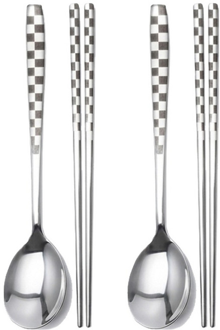 영수산업카멜 스테인리스 스틸 성인 한식용 샌딩 수저 세트, 체크, 2세트, 숟가락 + 젓가락