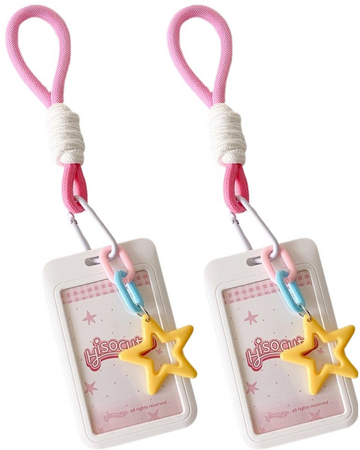 포토카드 학생증 케이스 파스텔 스타 키링, 화이트, 2개