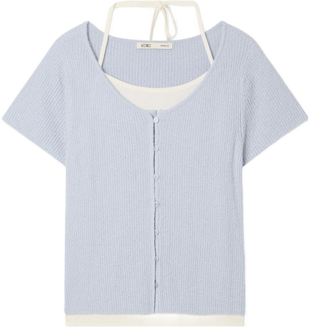 MIXXO 女款繞頸疊穿短袖開襟衫