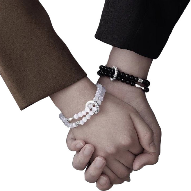 리버폭스 합장 장식 염주 커플 2종 세트, 블랙, 화이트, 1세트