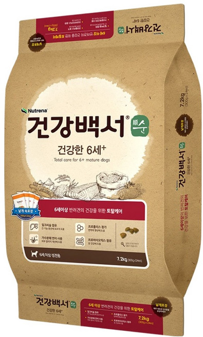 뉴트리나건강백서 어덜트 강아지 뉴트리나 순 건강한 6세+ 건식사료, 가수분해연어, 7.2kg, 1개