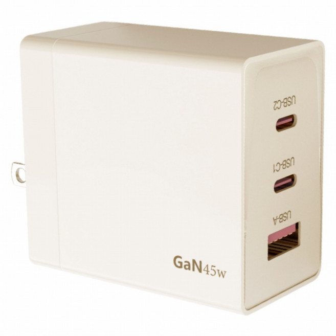 VOORCA 3孔GaN 充電頭 45W VO45WB-2C1A, 奶茶色, 1個