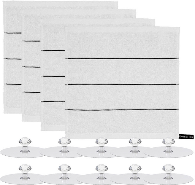 모나코올리브 호텔식 스트라이프 핸드타월 4p + 크리스탈 후크 10p 세트, 화이트(타월), 1세트