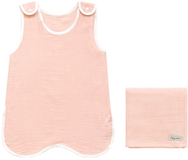 맘스네이처 순면 거즈 수면조끼 + 블랭킷 세트, 복숭아솜
