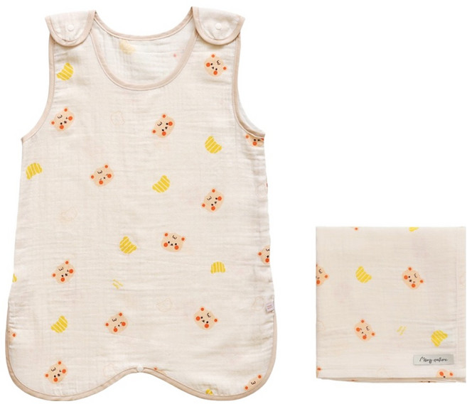 맘스네이처 순면 거즈 수면조끼 + 블랭킷 세트, 베니