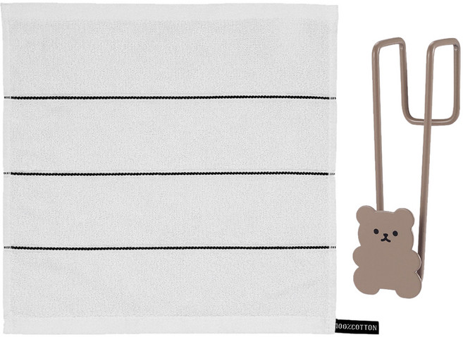 모나코올리브 호텔식 스트라이프 핸드타월 + 베어링 도어 후크 세트, 화이트(타월), 핑크(후크), 1세트