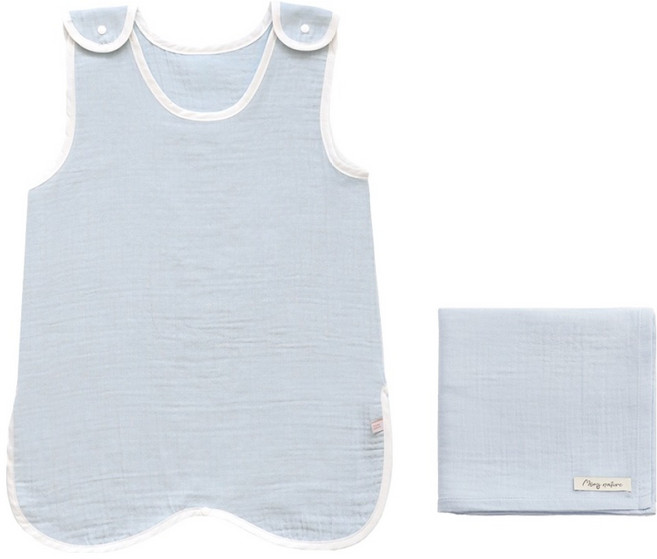 맘스네이처 순면 거즈 수면조끼 + 블랭킷 세트, 파란구름
