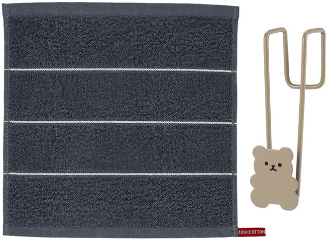 모나코올리브 호텔식 스트라이프 핸드타월 + 베어링 도어 후크 세트, 그레이(타월), 베이지(후크), 1세트