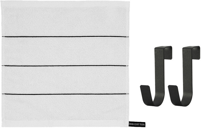 모나코올리브 호텔식 스트라이프 핸드타월 + 모노 철제 도어후크 2p 세트, 화이트(타월), 블랙(후크), 1세트