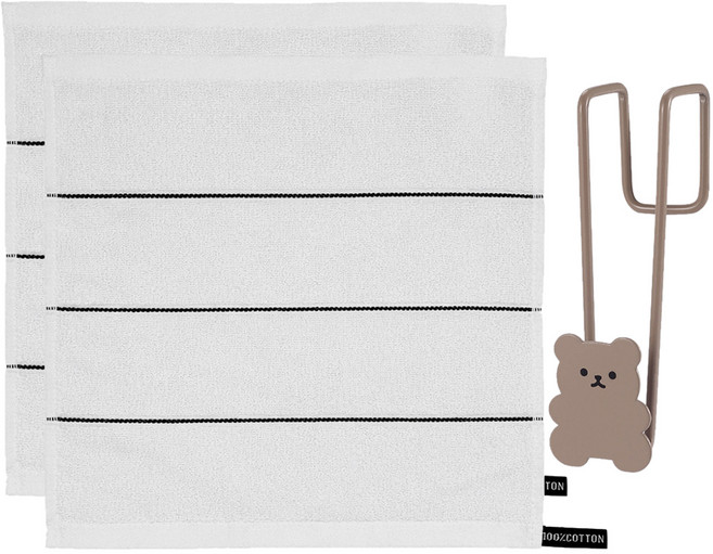 모나코올리브 호텔식 스트라이프 핸드타월 2p + 베어링 도어 후크 세트, 화이트(타월), 핑크(후크), 1세트