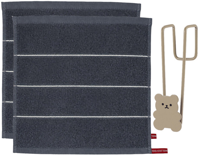 모나코올리브 호텔식 스트라이프 핸드타월 2p + 베어링 도어 후크 세트, 그레이(타월), 베이지(후크), 1세트