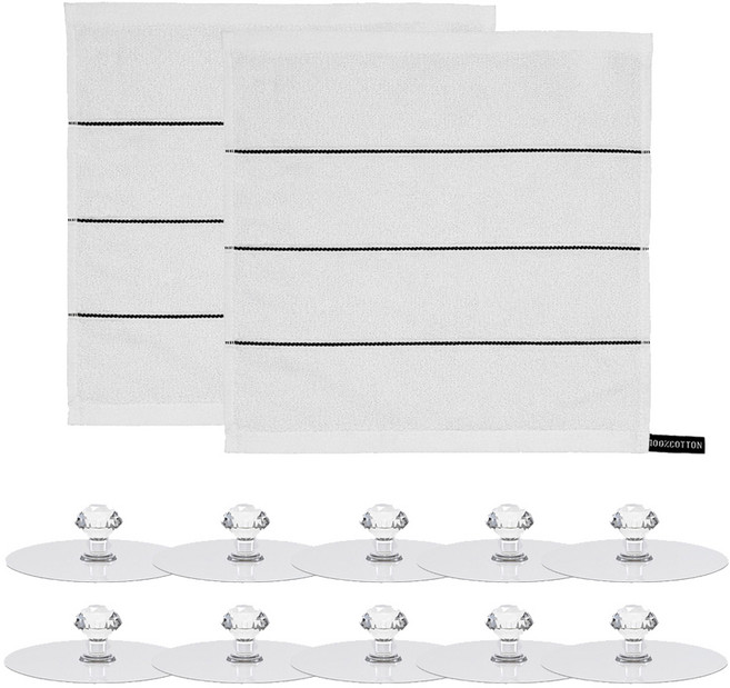 모나코올리브 호텔식 스트라이프 핸드타월 2p + 크리스탈 후크 10p 세트, 화이트(타월), 1세트