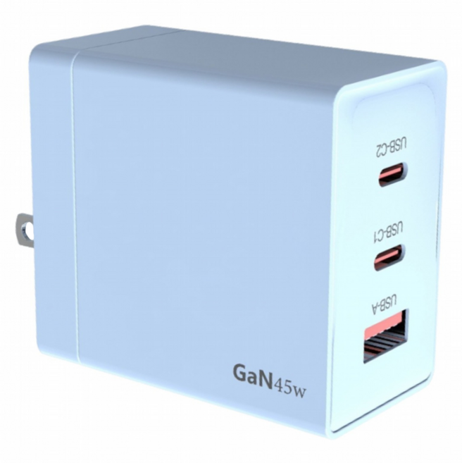 VOORCA 45W 3-Port GaN 充電器 PD Fast Charging Foldable Plug 淺藍色
