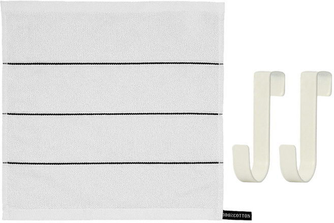 모나코올리브 호텔식 스트라이프 핸드타월 + 모노 철제 도어후크 2p 세트, 화이트(타월), 화이트(후크), 1세트