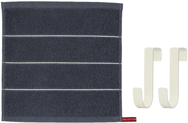 모나코올리브 호텔식 스트라이프 핸드타월 + 모노 철제 도어후크 2p 세트, 그레이(타월), 화이트(후크), 1세트