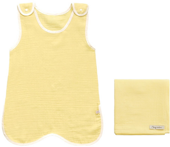 맘스네이처 순면 거즈 수면조끼 + 블랭킷 세트, 레몬캔디