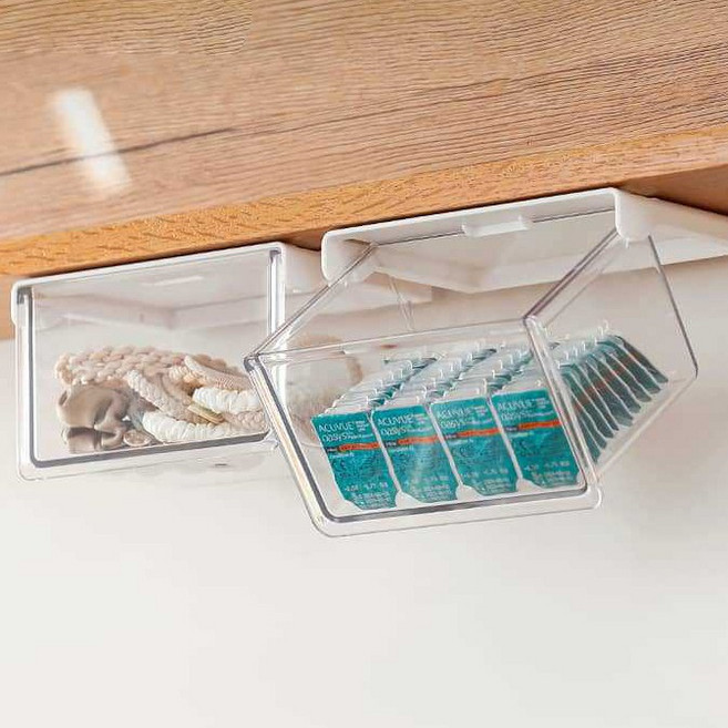 마메 홈 무타공 부착식 슬라이딩 히든 수납 서랍 중형, 화이트, 2개