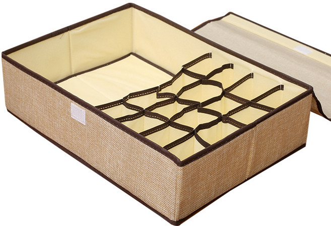 부트핏 뚜껑 일체형 패브릭 속옥 정리 수납함 17칸, 베이지, 1개