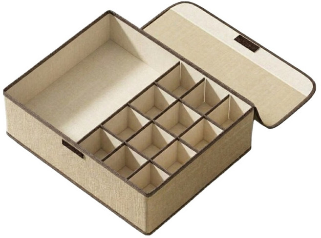 부트핏 뚜껑 일체형 패브릭 속옥 정리 수납함 13칸, 베이지, 1개