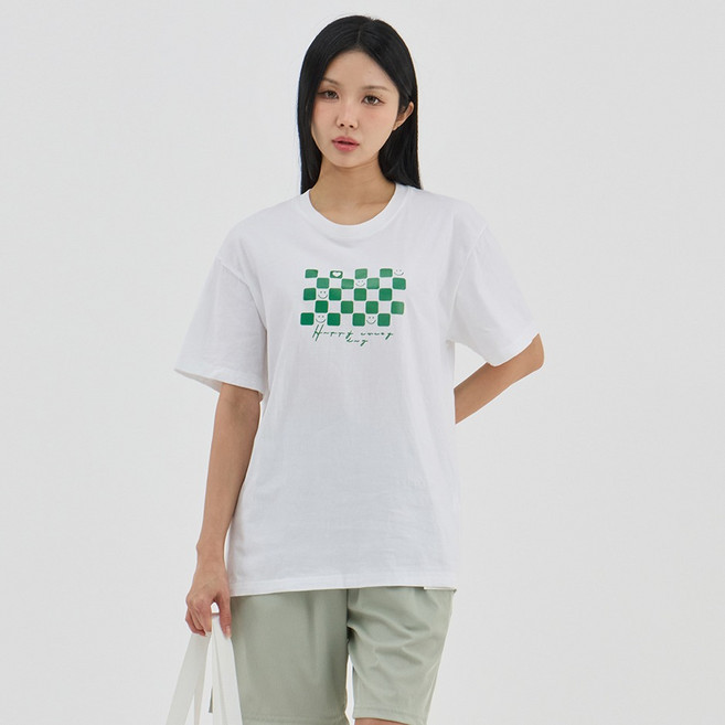 엘쏘 여성용 순면 크루넥 화이트 반팔티셔츠