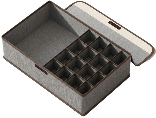 부트핏 뚜껑 일체형 패브릭 속옷 정리 수납함 17칸, 그레이, 1개