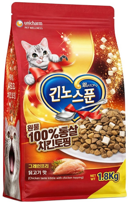 유니참긴노스푼 고양이 주식 토핑 사료, 1.8kg, 1개, 닭