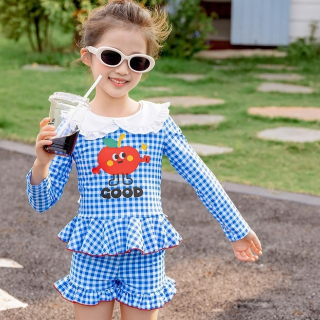 스타빈 아동용 굿토마토 체크레쉬가드 반바지 세트