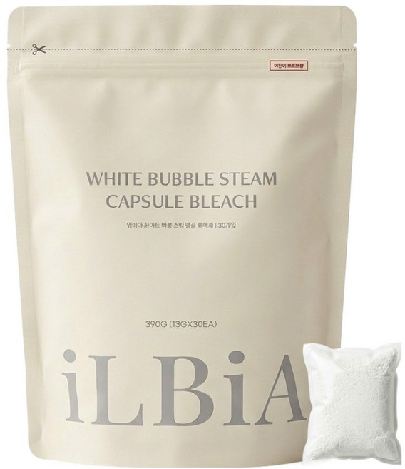 일비아 과탄산소다 화이트버블 스팀 캡슐 표백제, 13g, 30개입, 1개